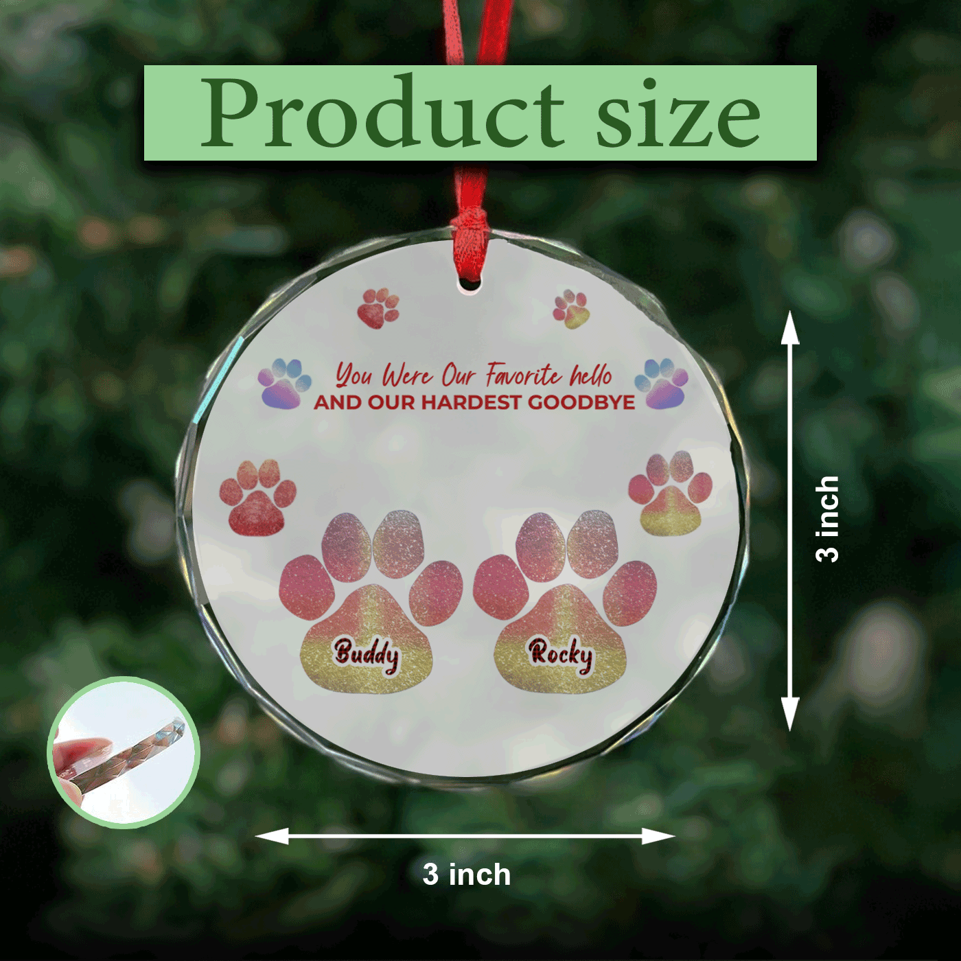 Personalized Pet Christmas Glass Ornament - Custom Family & Pet Design